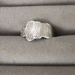 Sterling Letter M Silver Spoon Ring (Adjustable)
